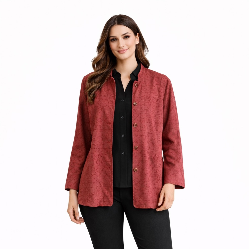 Red Faux Suede Button Down Top 16